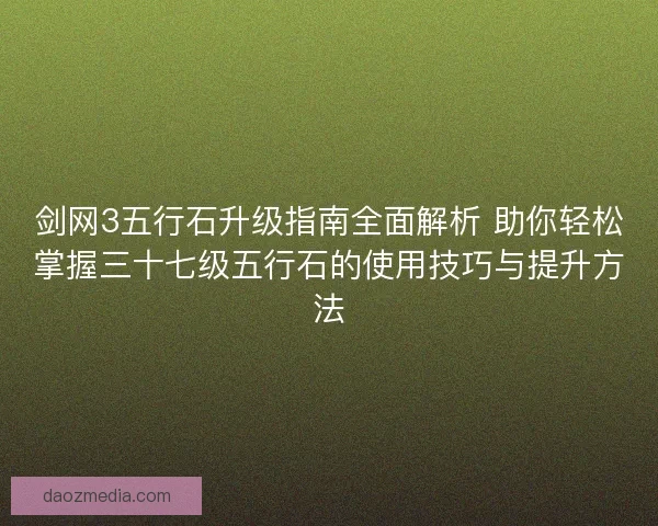剑网3五行石升级指南全面解析 助你轻松掌握三十七级五行石的使用技巧与提升方法